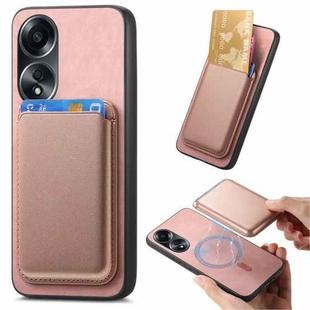 For OPPO A78 4G Retro Magsafe Card Bag PU Back Cover Phone Case(Pink)