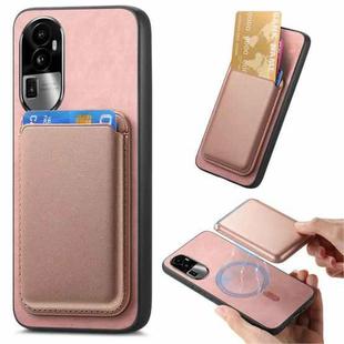 For OPPO Reno10 Pro+ 5G Retro Magsafe Card Bag PU Back Cover Phone Case(Pink)