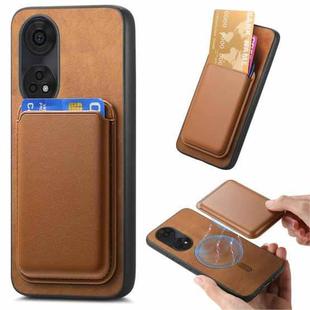 For OPPO Reno8 T / A1 Pro Retro Magsafe Card Bag PU Back Cover Phone Case(Brown)