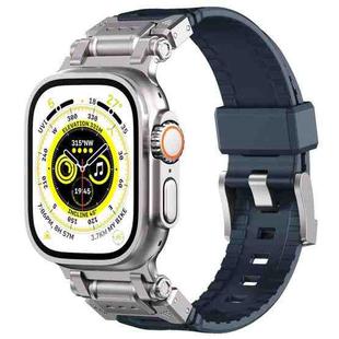 For Apple Watch Series 7 45mm Silicone Armor Mecha Head Watch Band(Dark Blue)