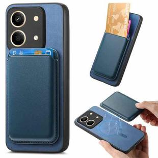 For Xiaomi Redmi Note 13R Pro Retro Magsafe Card Bag PU Back Cover Phone Case(Blue)