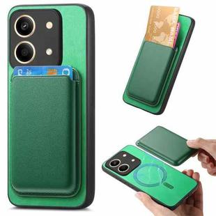 For Xiaomi Redmi Note 13R Pro Retro Magsafe Card Bag PU Back Cover Phone Case(Green)