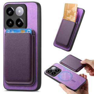 For Xiaomi 14 Retro Magsafe Card Bag PU Back Cover Phone Case(Purple)