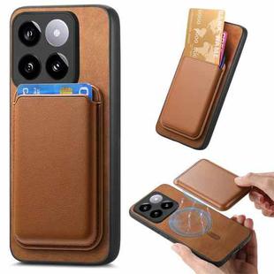 For Xiaomi 14 Retro Magsafe Card Bag PU Back Cover Phone Case(Brown)