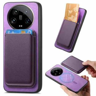 For Xiaomi 14 Ultra Retro Magsafe Card Bag PU Back Cover Phone Case(Purple)