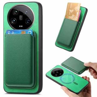 For Xiaomi 14 Ultra Retro Magsafe Card Bag PU Back Cover Phone Case(Green)