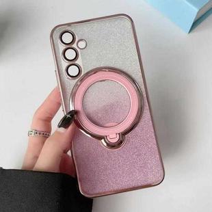 For Samsung Galaxy A55 5G Rotation MagSafe Holder Gradient Glitter TPU Phone Case(Pink)