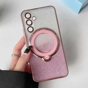 For Samsung Galaxy S24 5G  Rotation MagSafe Holder Gradient Glitter TPU Phone Case(Pink)