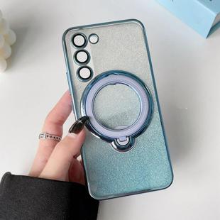 For Samsung Galaxy S23+ 5G Rotation MagSafe Holder Gradient Glitter TPU Phone Case(Sierra Blue)