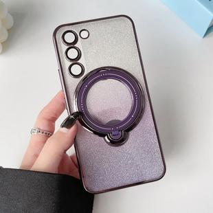 For Samsung Galaxy S23 5G Rotation MagSafe Holder Gradient Glitter TPU Phone Case(Night Purple)
