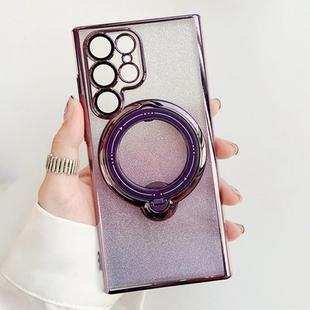 For Samsung Galaxy S22 Ultra 5G Rotation MagSafe Holder Gradient Glitter TPU Phone Case(Night Purple)