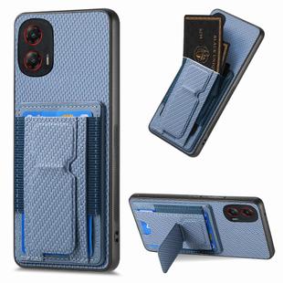 For Motorola Moto G Stylus 5G 2024 Carbon Fiber Fold Stand Elastic Card Bag Phone Case(Blue)