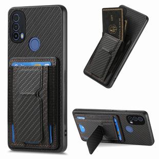 For Motorola Moto E40 Carbon Fiber Fold Stand Elastic Card Bag Phone Case(Black)