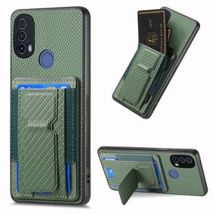 For Motorola Moto E40 Carbon Fiber Fold Stand Elastic Card Bag Phone Case(Green)