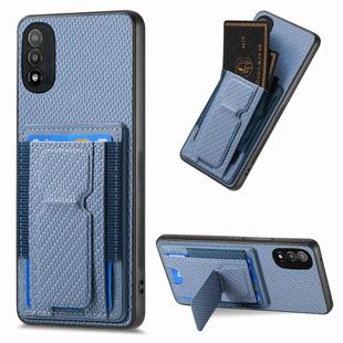 For Motorola Moto E20/E30 Carbon Fiber Fold Stand Elastic Card Bag Phone Case(Blue)