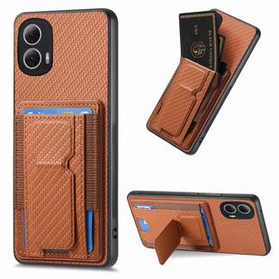 For Motorola Moto G Power 5G 2024 Carbon Fiber Fold Stand Elastic Card Bag Phone Case(Brown)