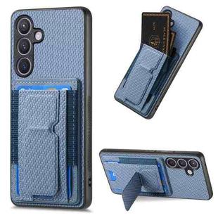 For Samsung Galaxy S24 5G Carbon Fiber Fold Stand Elastic Card Bag Phone Case(Blue)