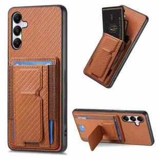 For Samsung Galaxy A05s Carbon Fiber Fold Stand Elastic Card Bag Phone Case(Brown)