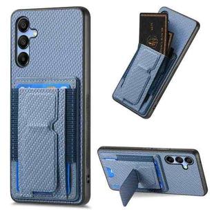 For Samsung Galaxy A25 Carbon Fiber Fold Stand Elastic Card Bag Phone Case(Blue)