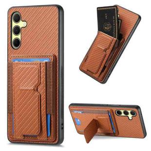 For Samsung Galaxy A54 5G Carbon Fiber Fold Stand Elastic Card Bag Phone Case(Brown)