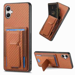 For Samsung Galaxy A04e Carbon Fiber Fold Stand Elastic Card Bag Phone Case(Brown)