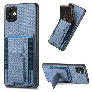 For Samsung Galaxy A04 4G Carbon Fiber Fold Stand Elastic Card Bag Phone Case(Blue)