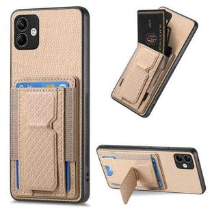 For Samsung Galaxy A04 4G Carbon Fiber Fold Stand Elastic Card Bag Phone Case(Khaki)