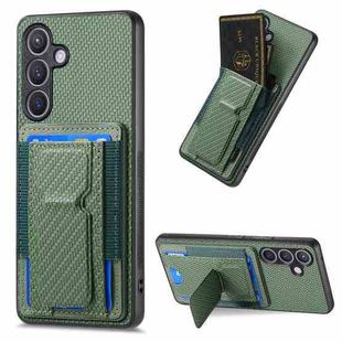 For Samsung Galaxy S22+ 5G Carbon Fiber Fold Stand Elastic Card Bag Phone Case(Green)