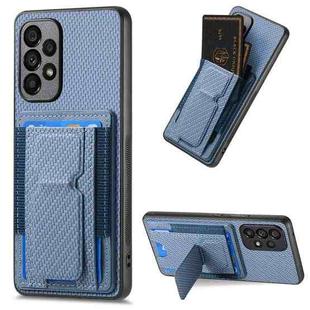 For Samsung Galaxy A82 5G Carbon Fiber Fold Stand Elastic Card Bag Phone Case(Blue)