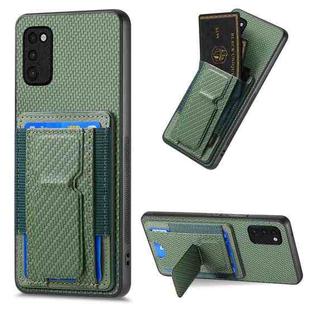 For Samsung Galaxy A41 Carbon Fiber Fold Stand Elastic Card Bag Phone Case(Green)