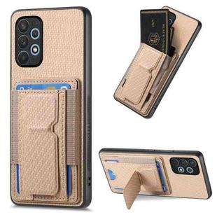 For Samsung Galaxy A32 4G Carbon Fiber Fold Stand Elastic Card Bag Phone Case(Khaki)