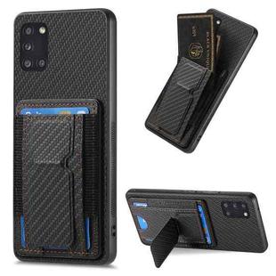 For Samsung Galaxy A31 Carbon Fiber Fold Stand Elastic Card Bag Phone Case(Black)