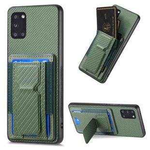 For Samsung Galaxy A31 Carbon Fiber Fold Stand Elastic Card Bag Phone Case(Green)