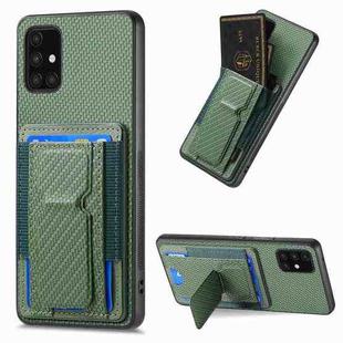 For Samsung Galaxy A71 4G Carbon Fiber Fold Stand Elastic Card Bag Phone Case(Green)