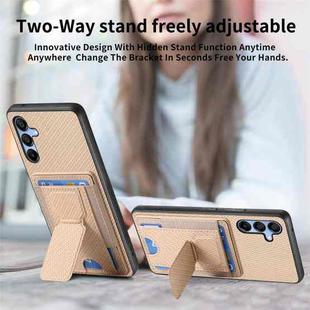 For Samsung Galaxy A23 Carbon Fiber Fold Stand Elastic Card Bag Phone Case(Khaki)