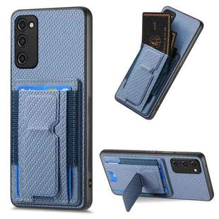 For Samsung Galaxy S20 FE Carbon Fiber Fold Stand Elastic Card Bag Phone Case(Blue)