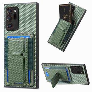 For Samsung Galaxy Note20 Ultra Carbon Fiber Fold Stand Elastic Card Bag Phone Case(Green)