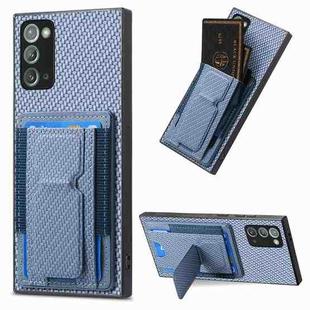 For Samsung Galaxy Note20 Carbon Fiber Fold Stand Elastic Card Bag Phone Case(Blue)