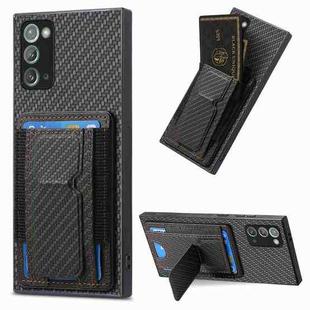 For Samsung Galaxy Note20 Carbon Fiber Fold Stand Elastic Card Bag Phone Case(Black)