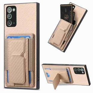 For Samsung Galaxy Note20 Carbon Fiber Fold Stand Elastic Card Bag Phone Case(Khaki)