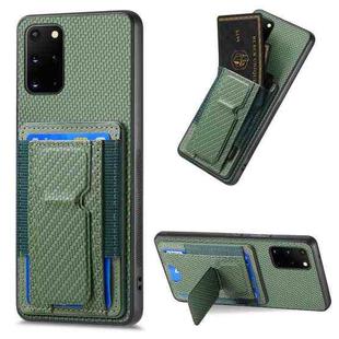 For Samsung Galaxy S20+ Carbon Fiber Fold Stand Elastic Card Bag Phone Case(Green)