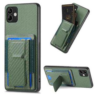 For Samsung Galaxy M33 5G Carbon Fiber Fold Stand Elastic Card Bag Phone Case(Green)