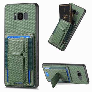 For Samsung Galaxy S8 Carbon Fiber Fold Stand Elastic Card Bag Phone Case(Green)