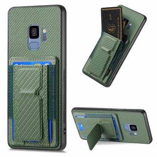 For Samsung Galaxy S9 Carbon Fiber Fold Stand Elastic Card Bag Phone Case(Green)