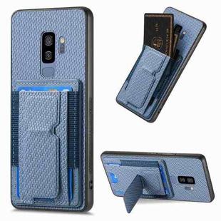 For Samsung Galaxy S9+ Carbon Fiber Fold Stand Elastic Card Bag Phone Case(Blue)