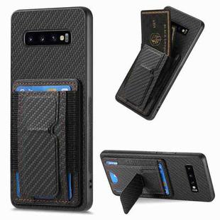 For Samsung Galaxy S10+ Carbon Fiber Fold Stand Elastic Card Bag Phone Case(Black)
