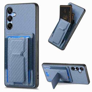 For Samsung Galaxy A55 5G Carbon Fiber Fold Stand Elastic Card Bag Phone Case(Blue)