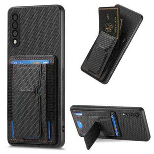 For Samsung Galaxy A10 Carbon Fiber Fold Stand Elastic Card Bag Phone Case(Black)
