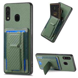 For Samsung Galaxy A20s Carbon Fiber Fold Stand Elastic Card Bag Phone Case(Green)