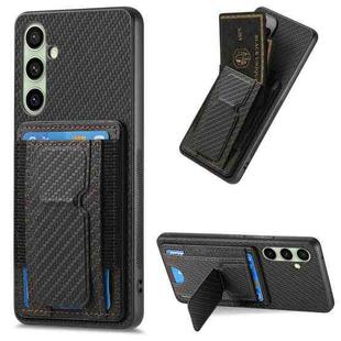 For Samsung Galaxy A56 5G Carbon Fiber Fold Stand Elastic Card Bag Phone Case(Black)